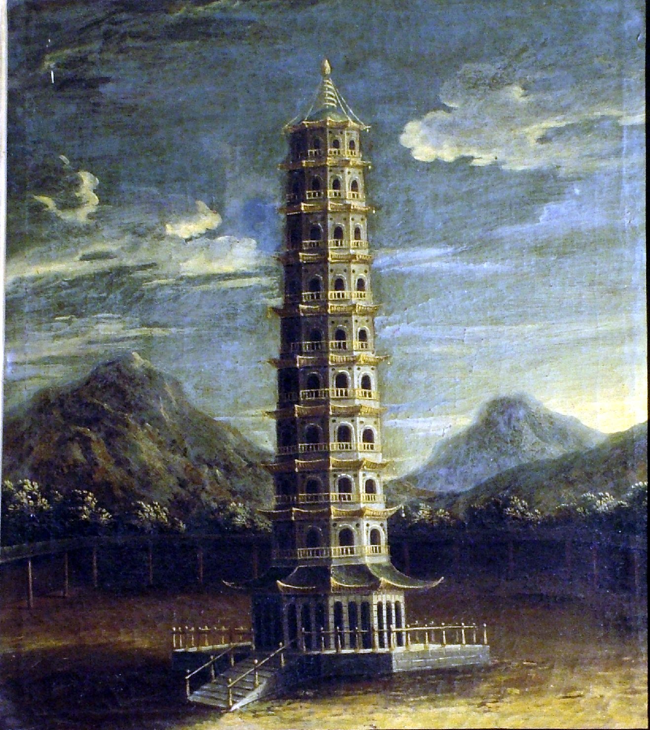 paesaggio con architetture (dipinto, elemento d'insieme) di Burrini Barbara (attribuito) (prima metà sec. XVIII)
