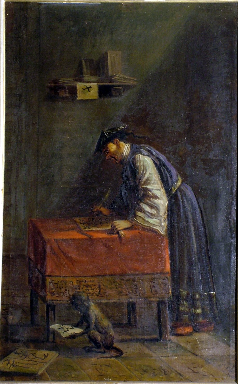 uomo che scrive (dipinto, elemento d'insieme) di Burrini Barbara (attribuito) (prima metà sec. XVIII)