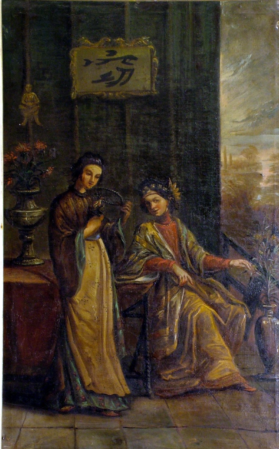donne in un interno (dipinto, elemento d'insieme) di Burrini Barbara (attribuito) (prima metà sec. XVIII)