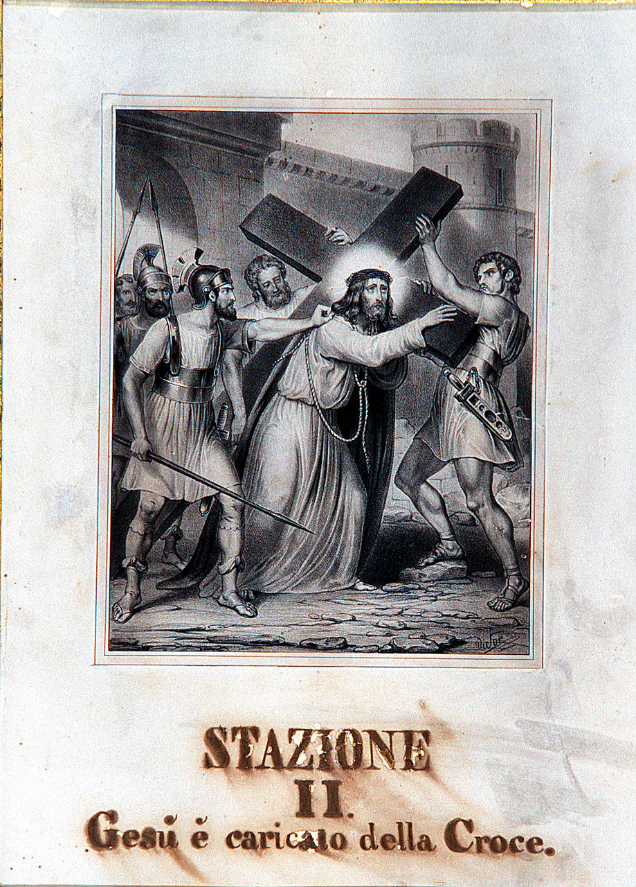 Gesù Cristo caricato della croce, stazioni della via crucis (incisione, ciclo) - ambito ferrarese (sec. XIX)