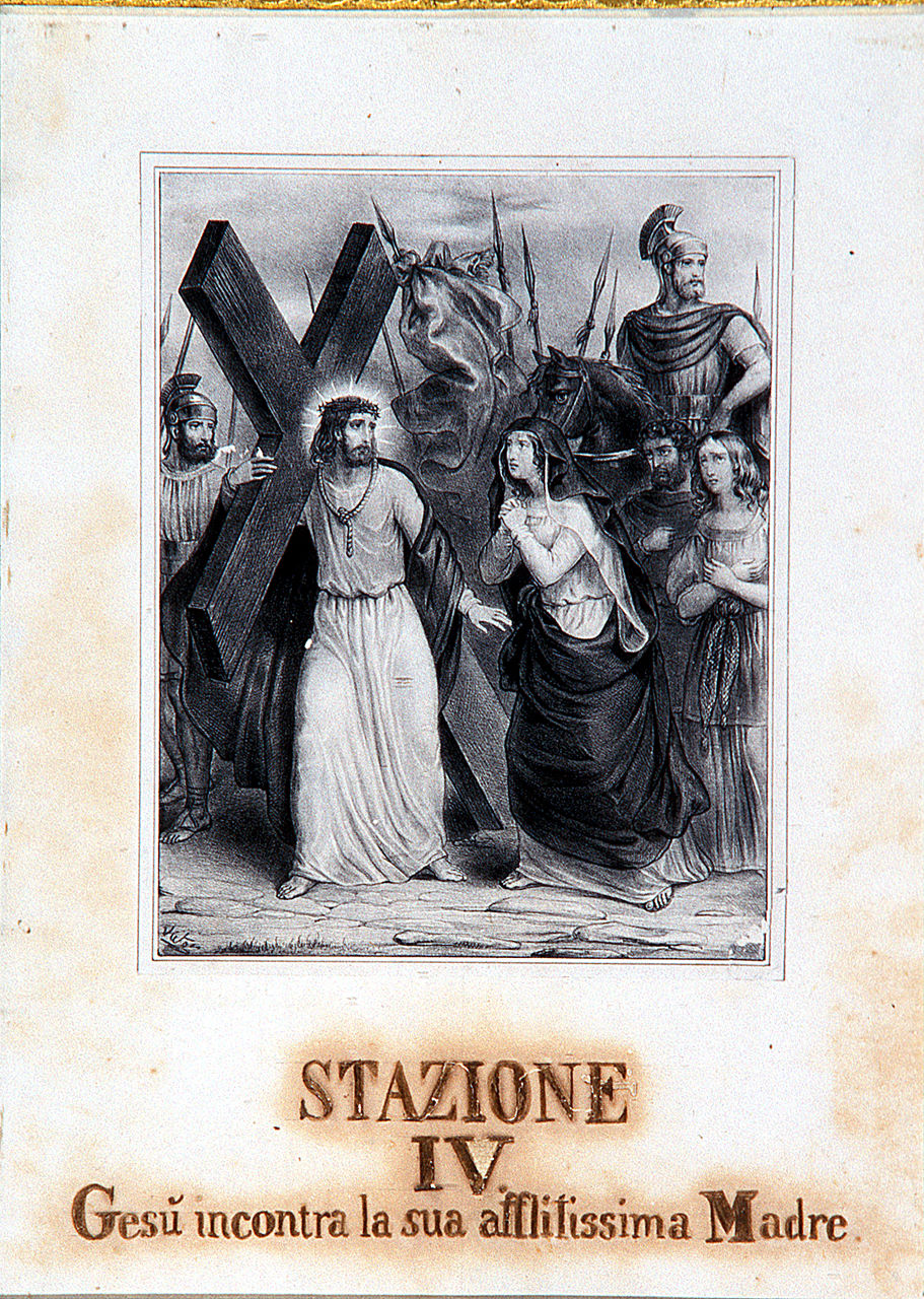 Gesù Cristo incontra la Madonna e le pie donne, stazioni della via crucis (incisione, ciclo) - ambito ferrarese (sec. XIX)