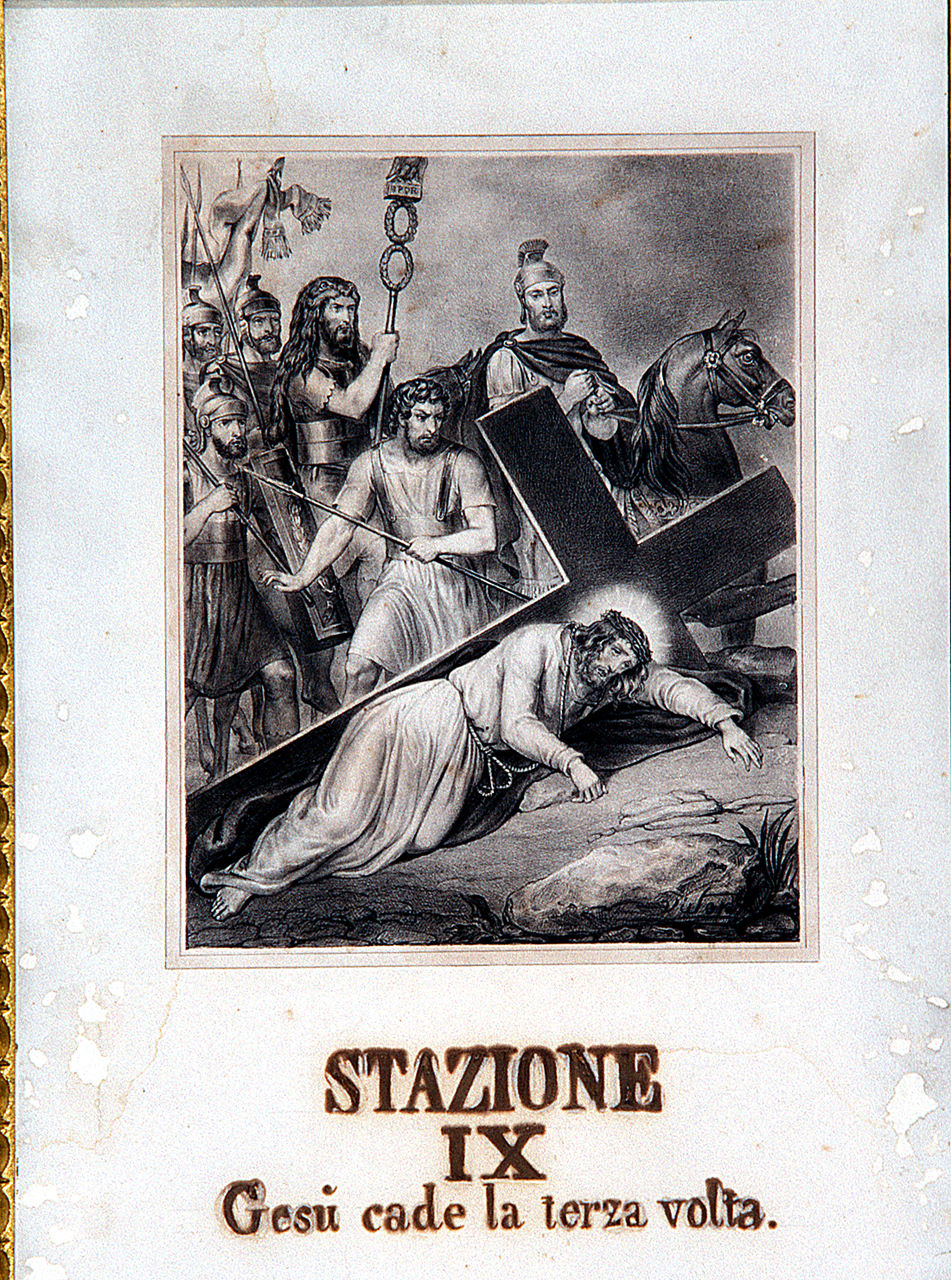 Gesù Cristo cade la terza volta, stazioni della via crucis (incisione, ciclo) - ambito ferrarese (sec. XIX)