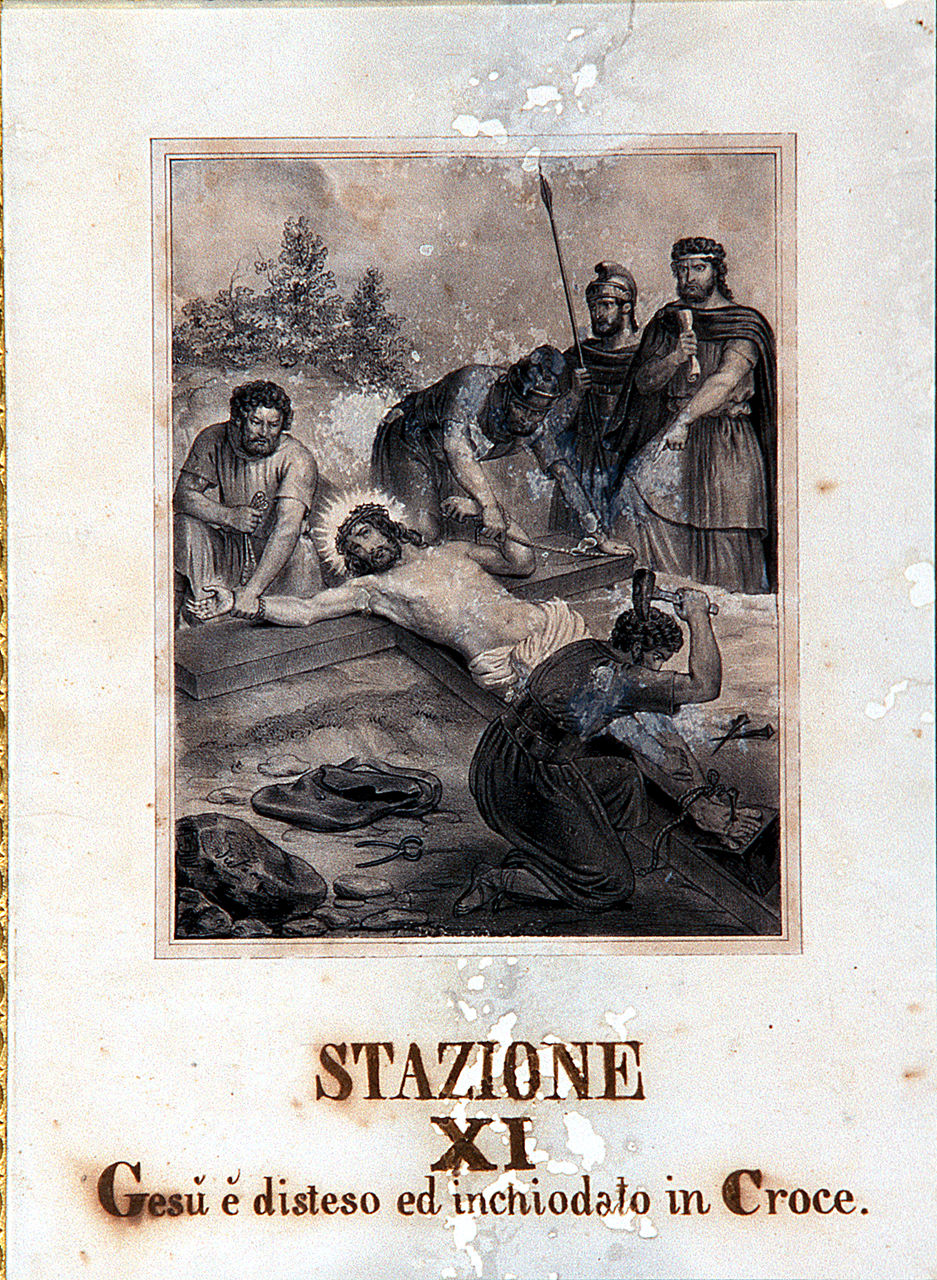 Gesù Cristo inchiodato alla croce, stazioni della via crucis (incisione, ciclo) - ambito ferrarese (sec. XIX)