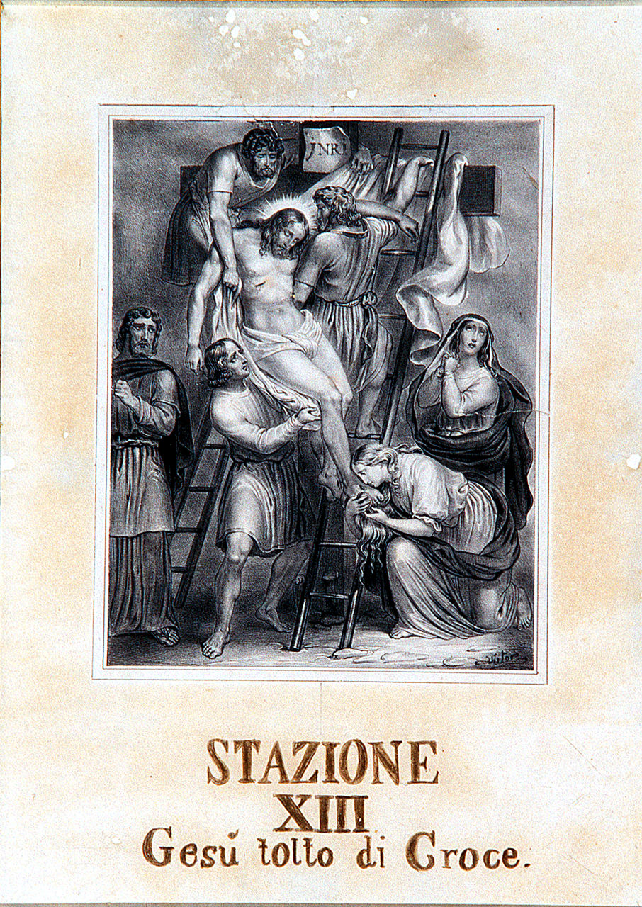 Gesù Cristo deposto dalla croce, stazioni della via crucis (incisione, ciclo) - ambito ferrarese (sec. XIX)