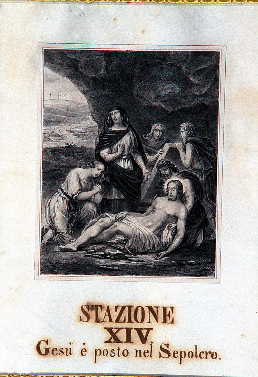 Gesù Cristo deposto nel sepolcro, stazioni della via crucis (incisione, ciclo) - ambito ferrarese (sec. XIX)