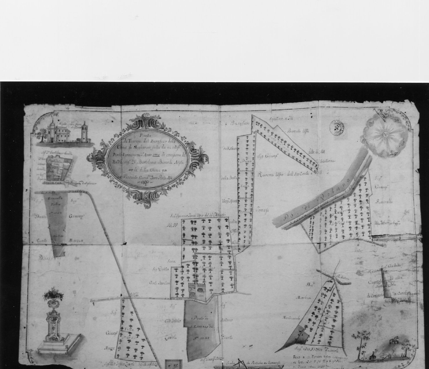 planimetria del beneficio parrocchiale di Santa Croce (disegno) di Doro Giacinto (sec. XVIII)