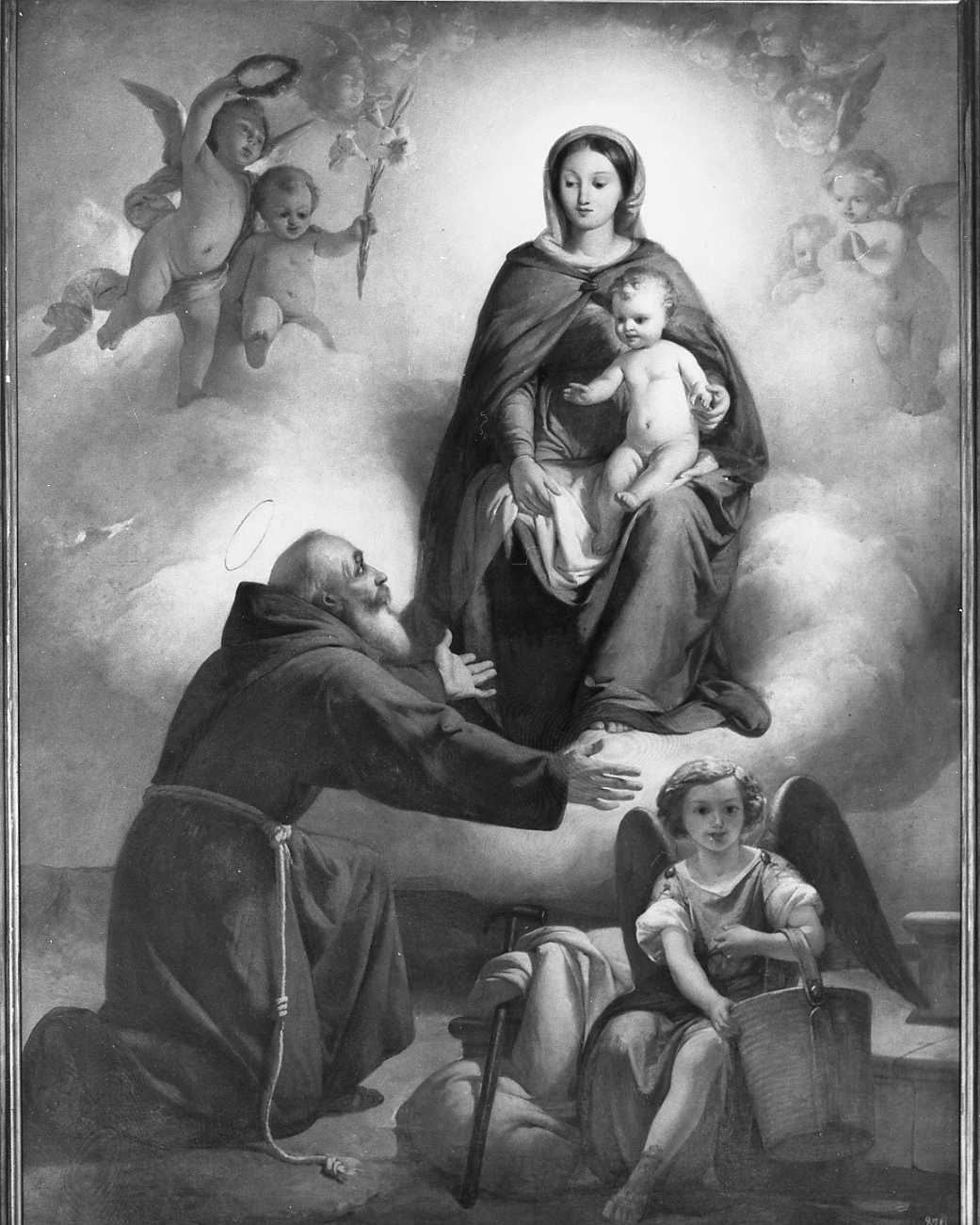 Madonna con Bambino appare ad un Santo cappuccino (dipinto) di Simonazzi Antonio (sec. XIX)