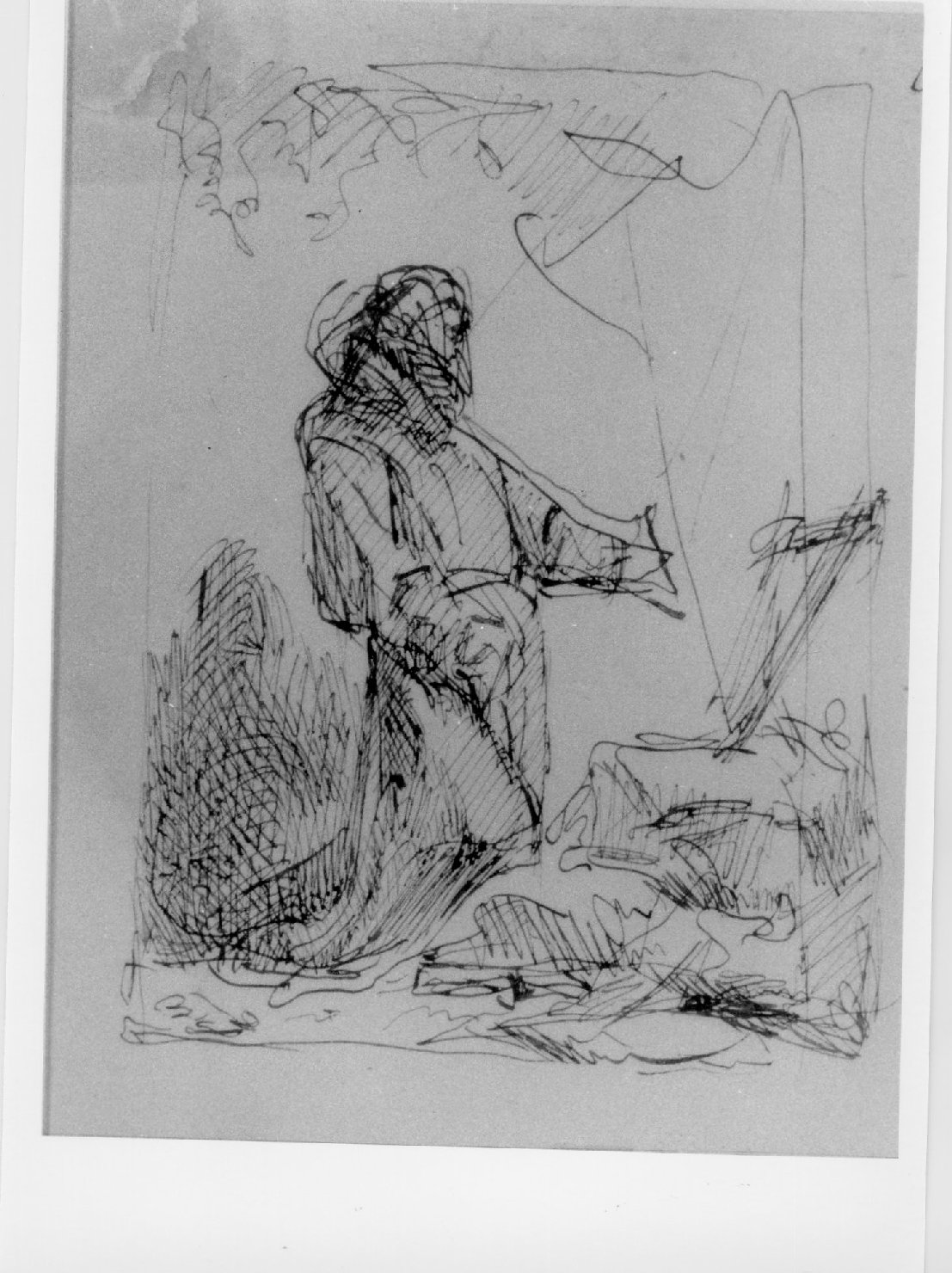 San Francesco in preghiera (disegno) di Guardassoni Alessandro (sec. XIX)