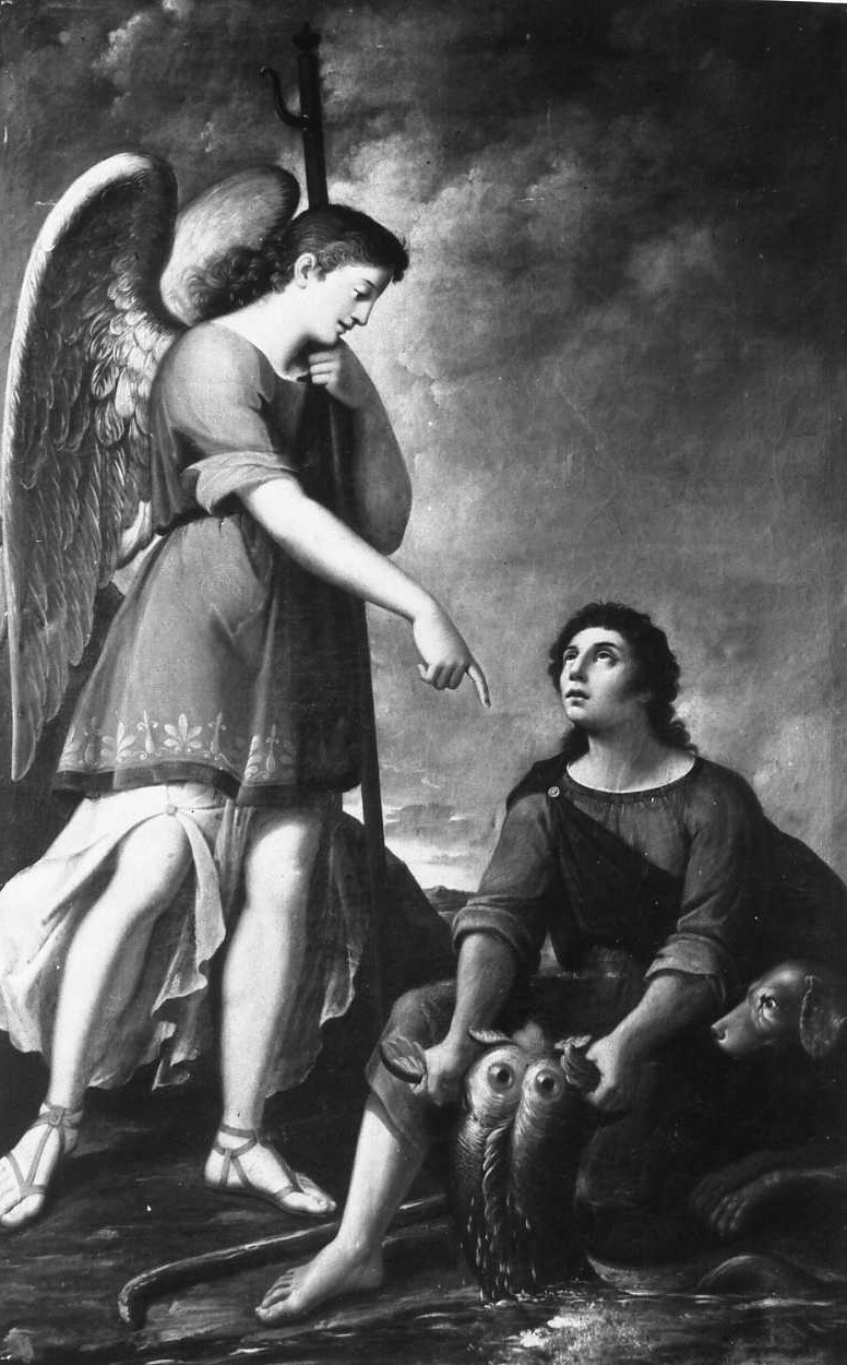 Tobiolo e l'arcangelo Raffaele (dipinto) di Calvi Jacopo Alessandro detto Sordino (fine/inizio secc. XVIII/ XIX)