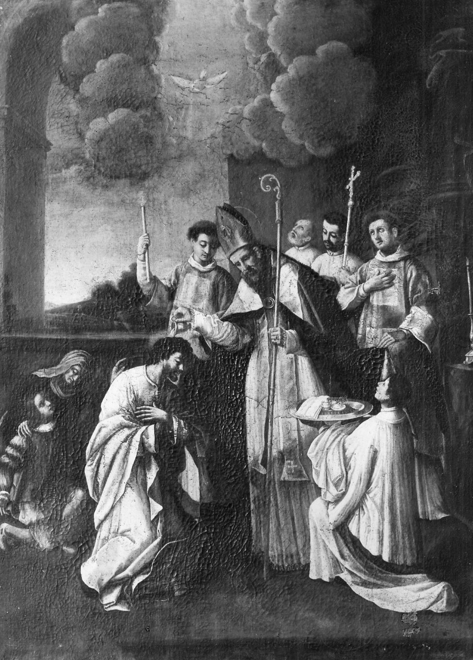 Sant'Ambrogio battezza Sant'Agostino (dipinto) - ambito emiliano (prima metà sec. XVIII)