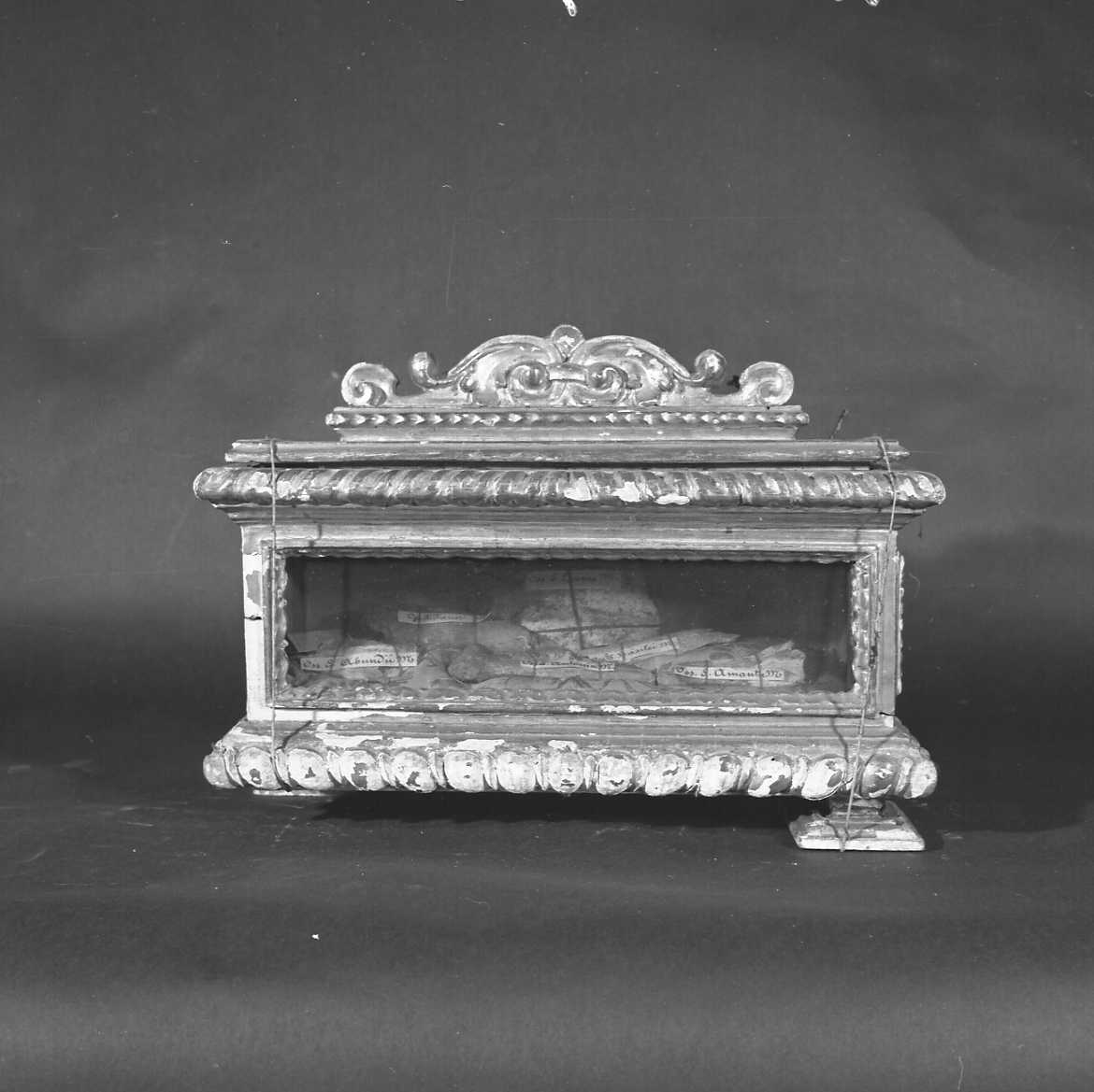 reliquiario a teca - a sarcofago, serie - manifattura emiliana (prima metà sec. XIX)