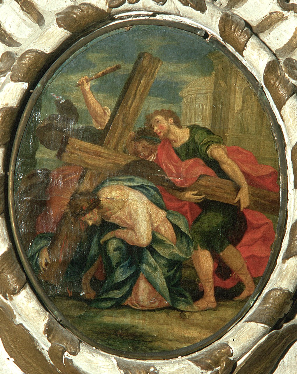 Gesù Cristo aiutato dal cireneo a portare la croce (Via Crucis V) (dipinto, elemento d'insieme) - ambito ferrarese (ultimo quarto sec. XVIII)