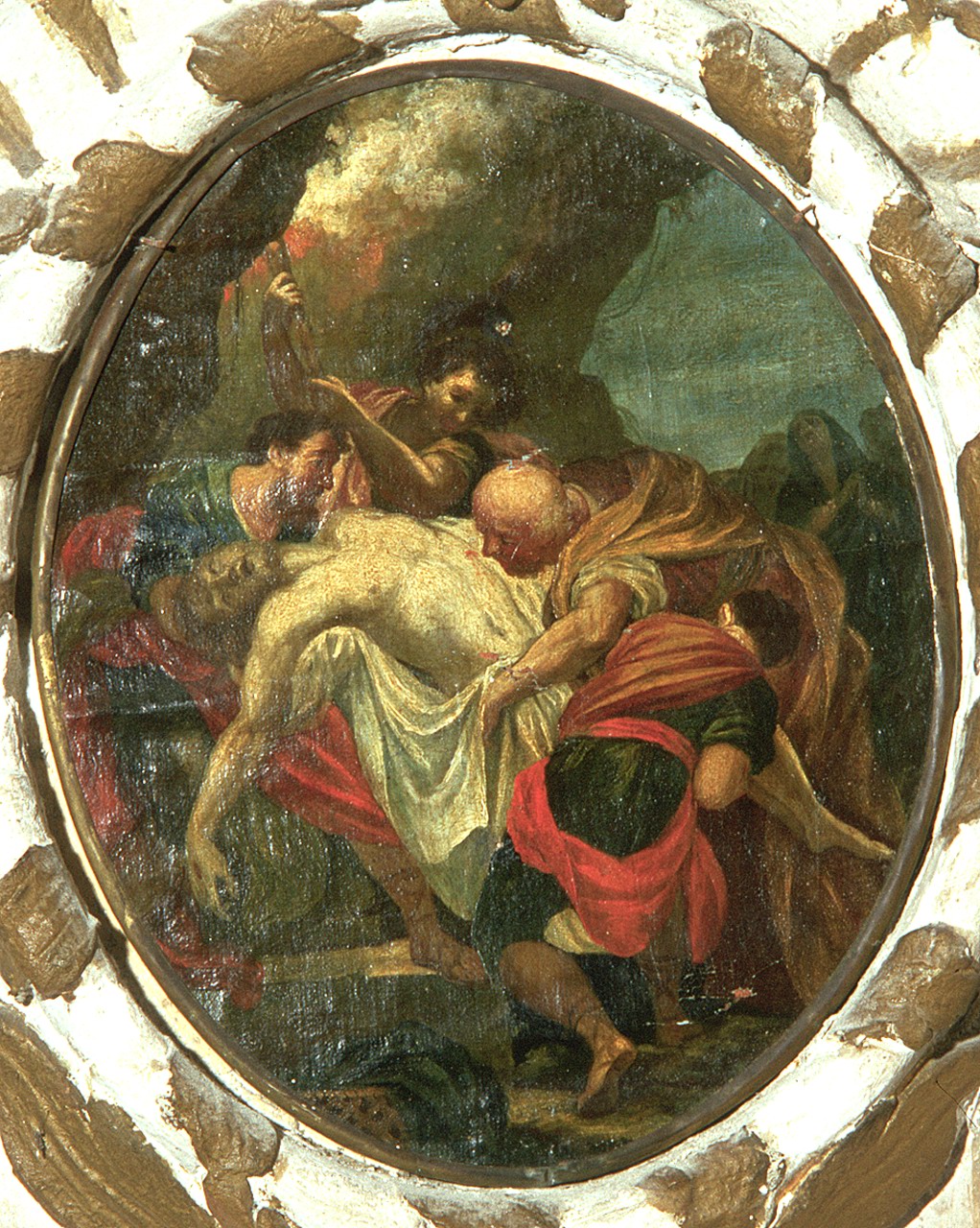 Gesù Cristo deposto nel sepolcro (Via Crucis XIV) (dipinto, elemento d'insieme) - ambito ferrarese (ultimo quarto sec. XVIII)