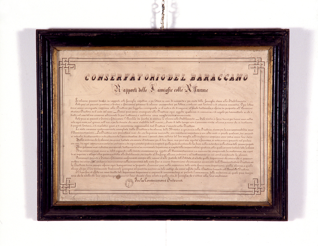 Comunicato di comportamento per le famiglie (disegno) - manifattura bolognese (seconda metà sec. XIX)