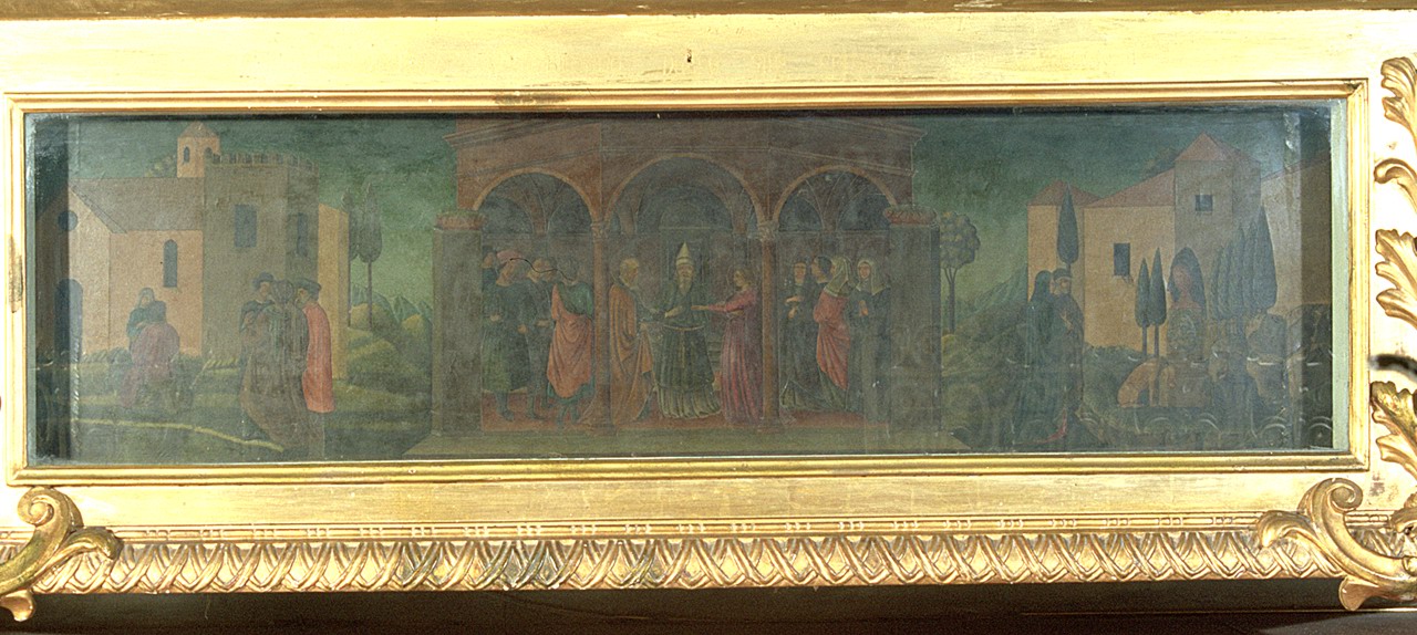 Paesaggio con architetture e figure, paesaggio con architetture (dipinto, elemento d'insieme) - ambito ferrarese (secondo quarto sec. XX)