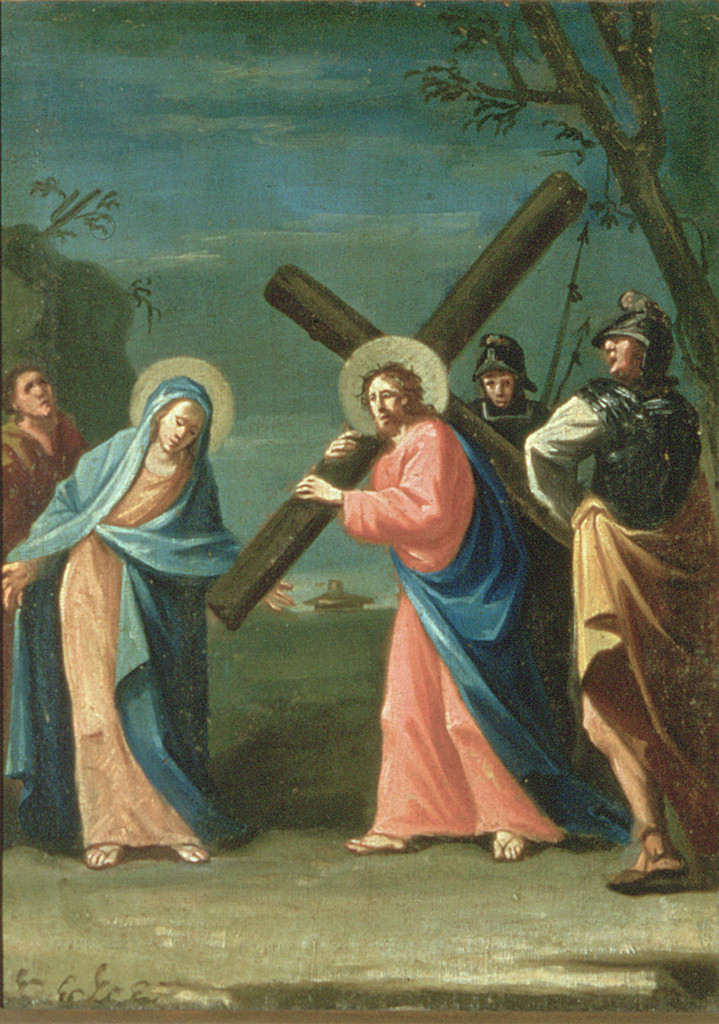 Gesù Cristo incontra la Madonna e le pie donne, stazioni della via crucis (dipinto, ciclo) - ambito ferrarese (seconda metà sec. XVIII)