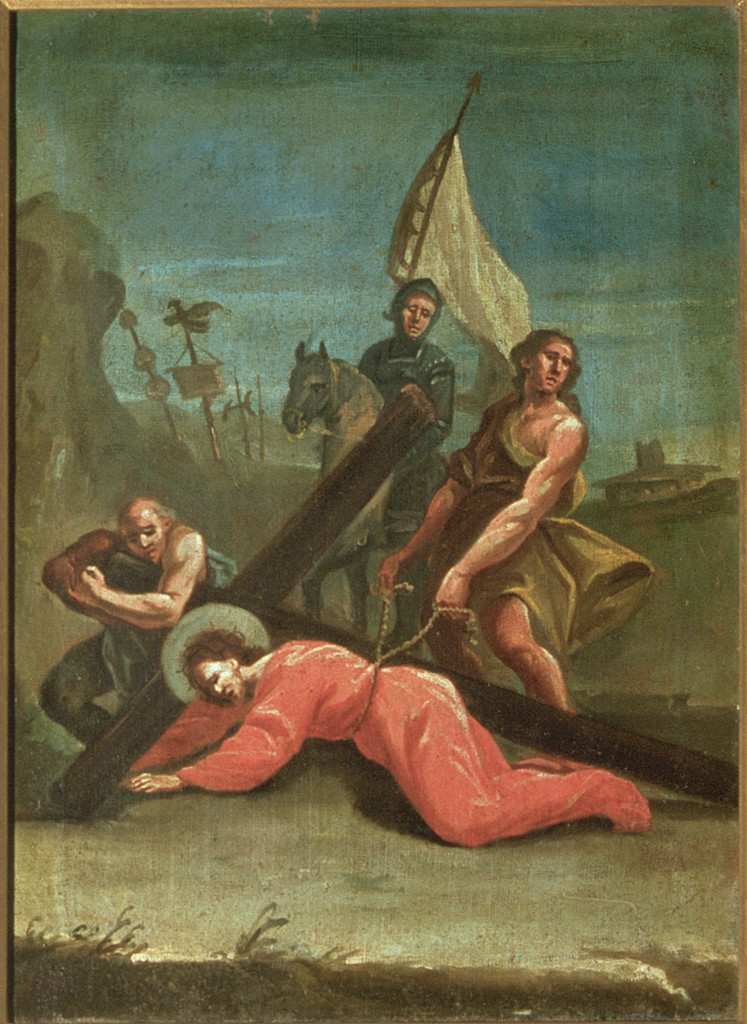 Gesù Cristo cade la seconda volta, stazioni della via crucis (dipinto, ciclo) - ambito ferrarese (seconda metà sec. XVIII)