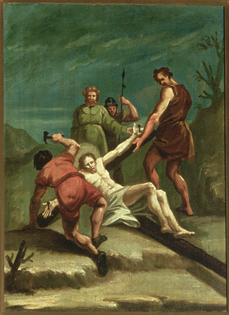 Gesù Cristo inchiodato alla croce, stazioni della via crucis (dipinto, ciclo) - ambito ferrarese (seconda metà sec. XVIII)