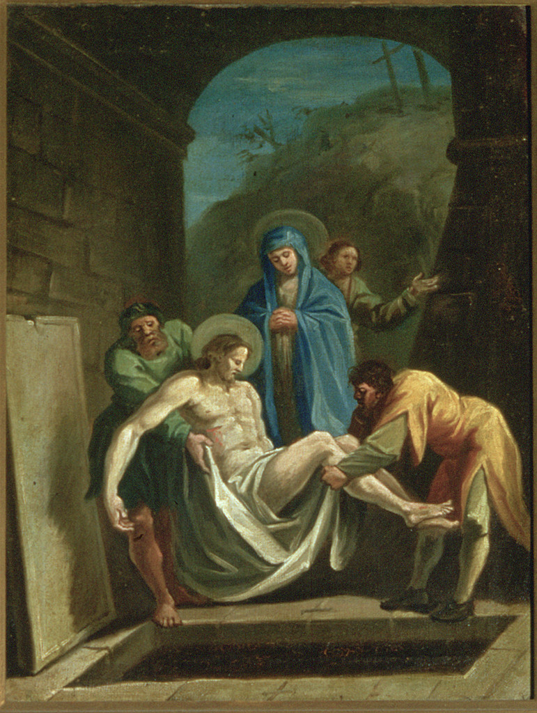 Gesù Cristo deposto nel sepolcro, stazioni della via crucis (dipinto, ciclo) - ambito ferrarese (seconda metà sec. XVIII)