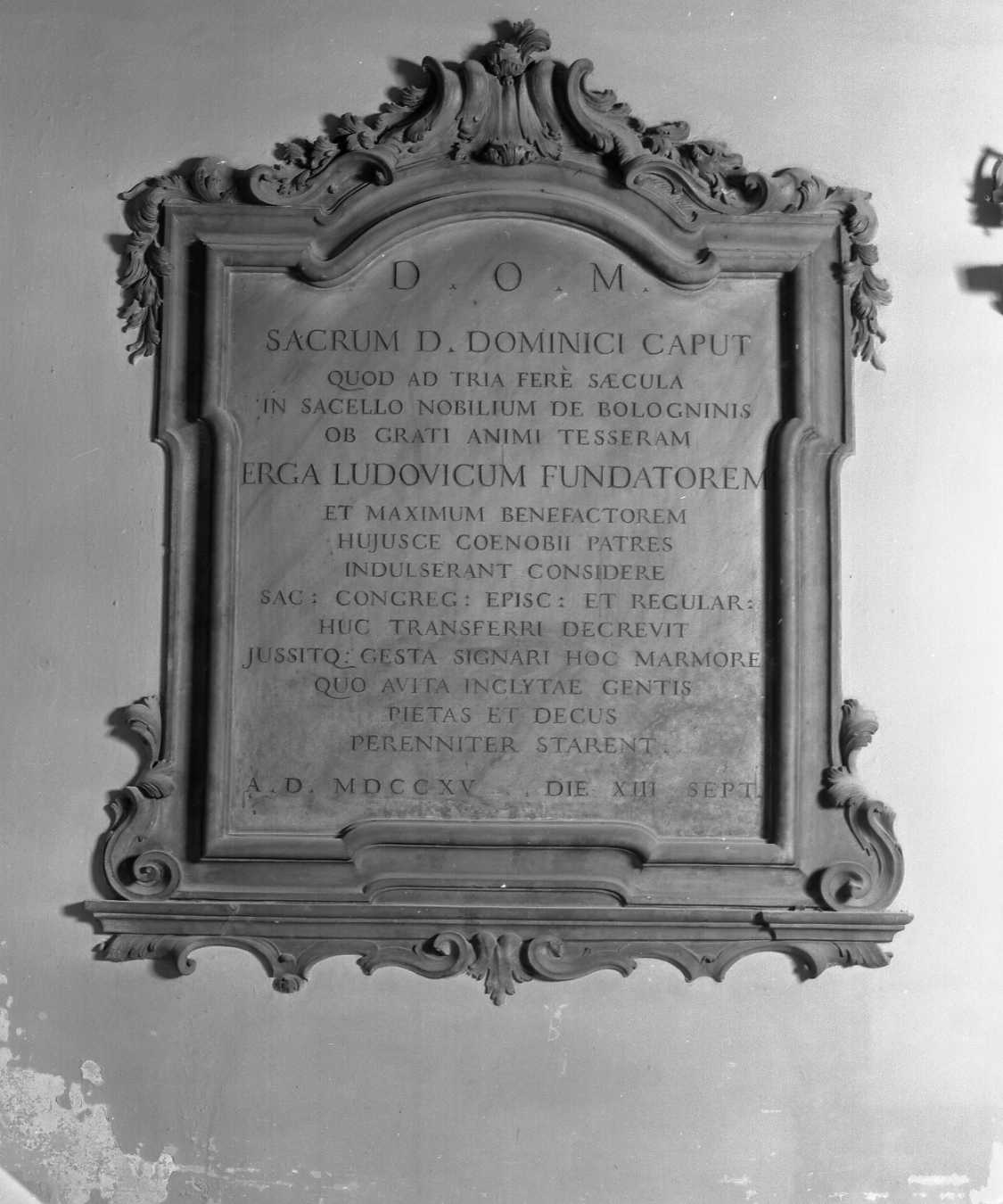 lapide documentaria - ambito bolognese (sec. XVIII)