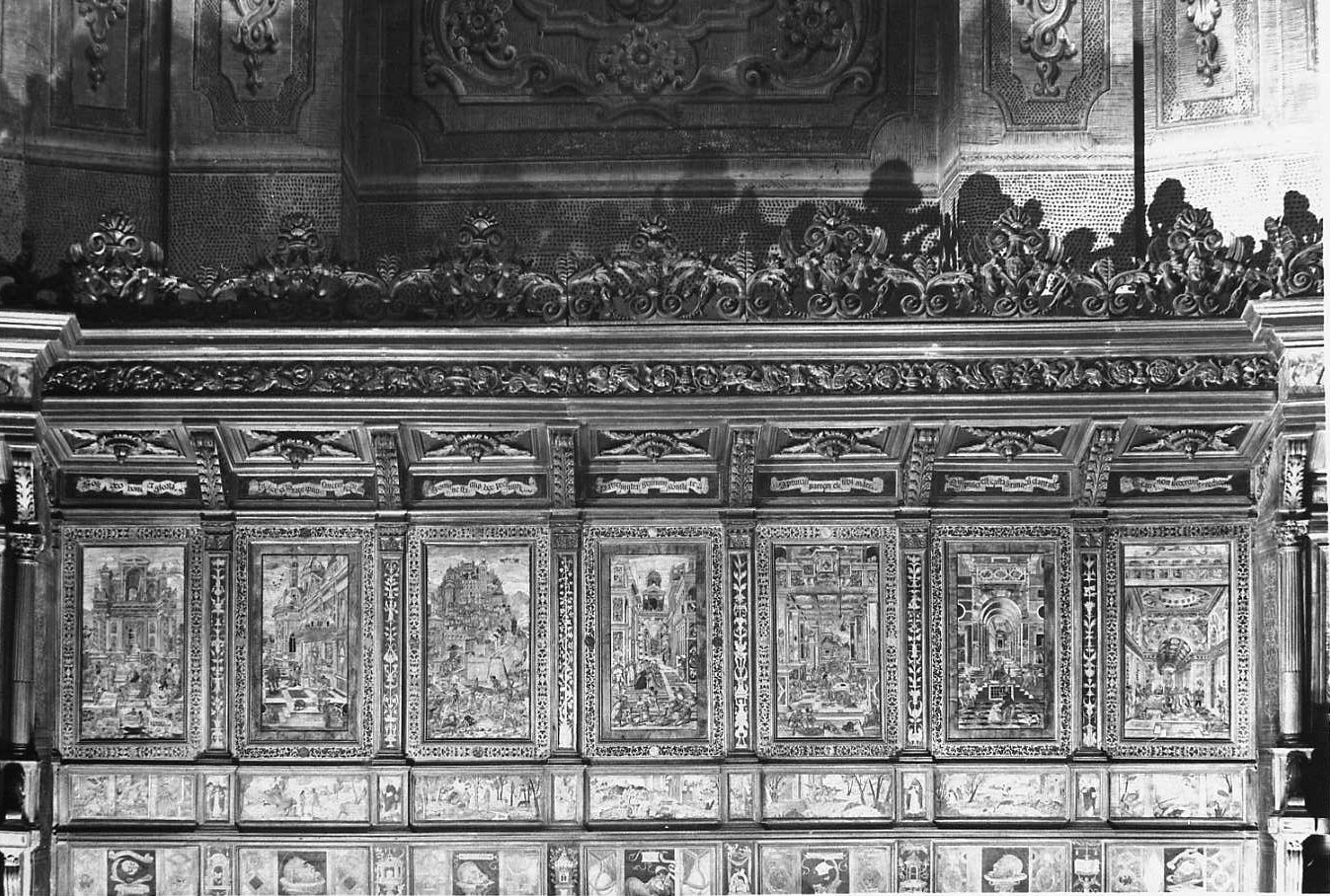 storie della vita dei santi Cosma e Damiano (stallo, elemento d'insieme) di Zambelli Damiano detto Fra' Damiano da Bergamo (e aiuti) (sec. XVI)