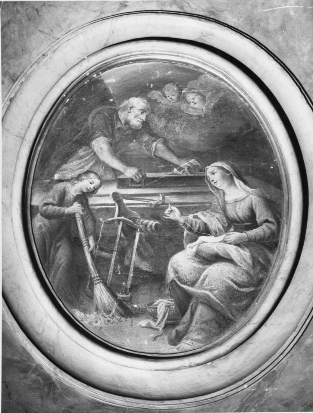 San Giuseppe nella sua bottega di falegname (dipinto) di Caccioli Giuseppe Antonio (sec. XVIII)