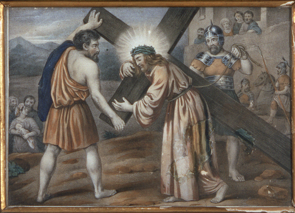 stazione II: Gesù caricato della croce (incisione, elemento d'insieme) - bottega ferrarese (seconda metà sec. XIX)