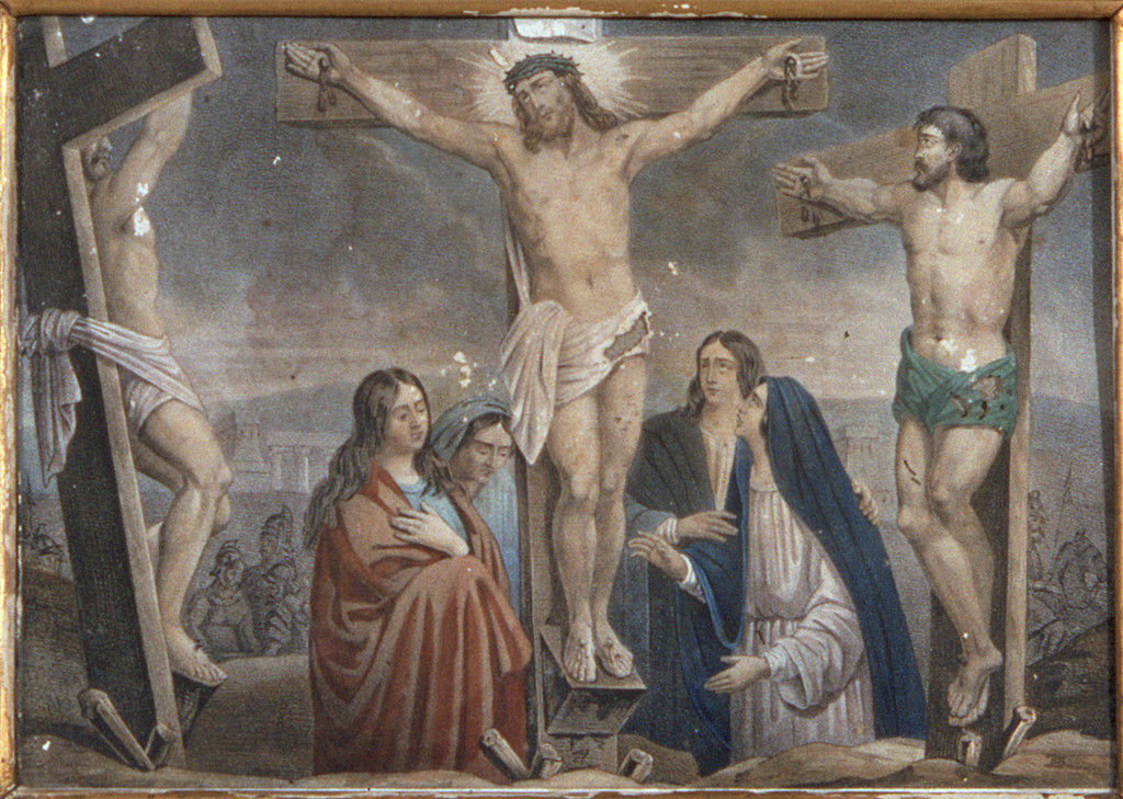 stazione XII: Gesù innalzato e morto in croce (incisione, elemento d'insieme) - bottega ferrarese (seconda metà sec. XIX)