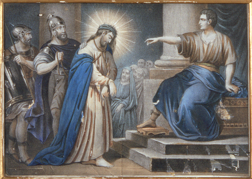 stazione I: Gesù condannato a morte (incisione, elemento d'insieme) - bottega ferrarese (seconda metà sec. XIX)