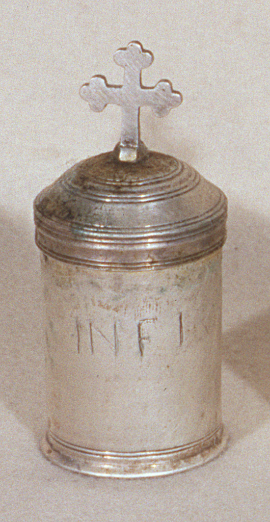 vasetti per oli santi, serie - bottega ferrarese (seconda metà sec. XVIII)