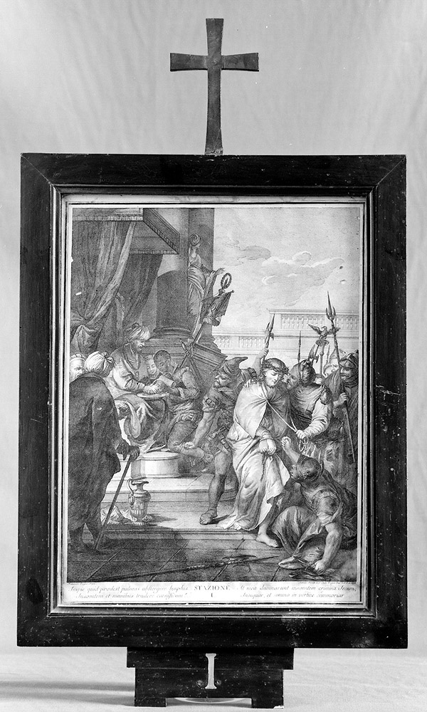 Stazione I: Gesù condannato a morte (incisione) di Baratti Antonio (sec. XVIII)