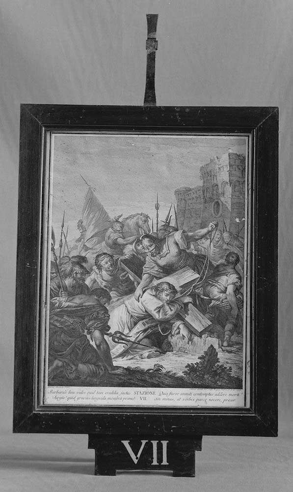 Stazione VII : Gesù cade sotto la croce la seconda volta (incisione) di Baratti Antonio (sec. XVIII)
