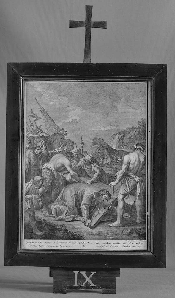 Stazione IX: Gesù cade sotto la croce la terza volta (incisione) - ambito veneto (sec. XVIII)