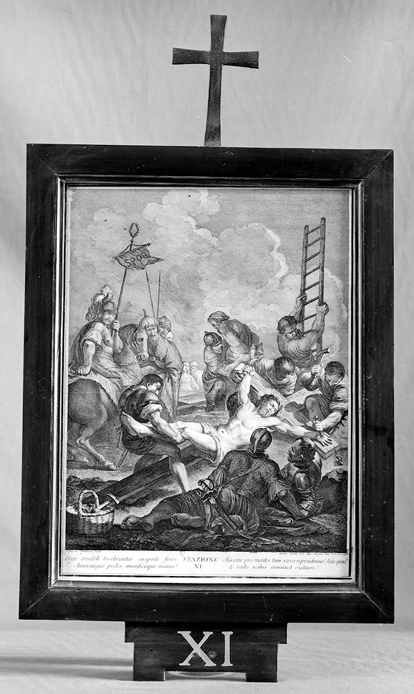 Stazione XI: Gesù inchiodato alla croce (incisione) di Baratti Antonio (sec. XVIII)