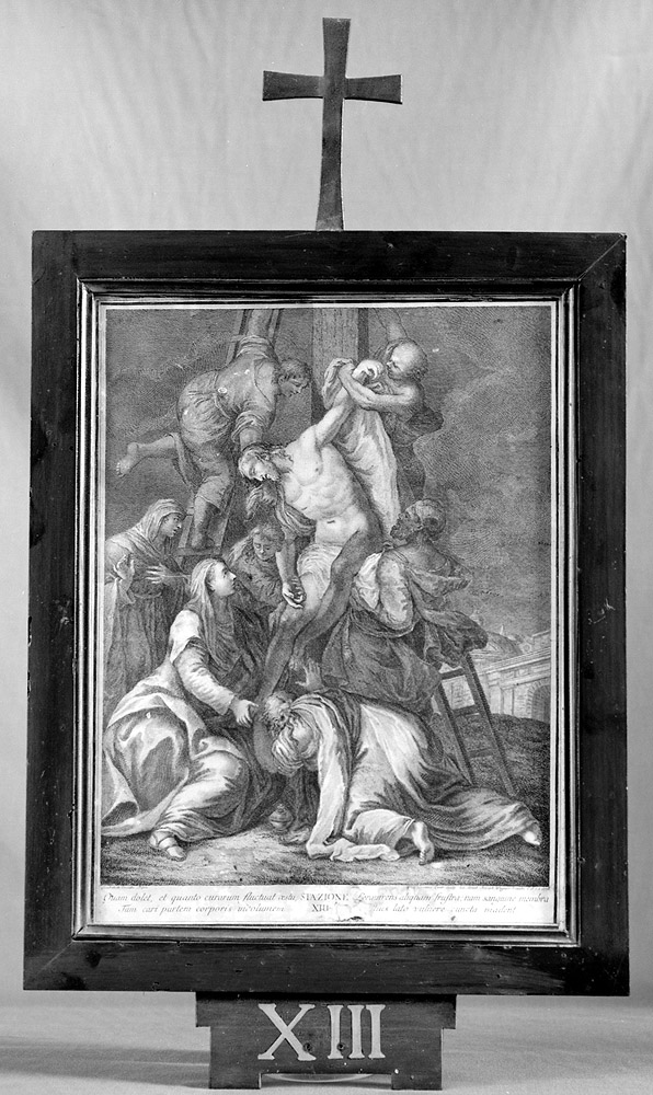 Stazione XIII: Gesù deposto dalla croce (incisione) di Lante Giuseppe (sec. XVIII)