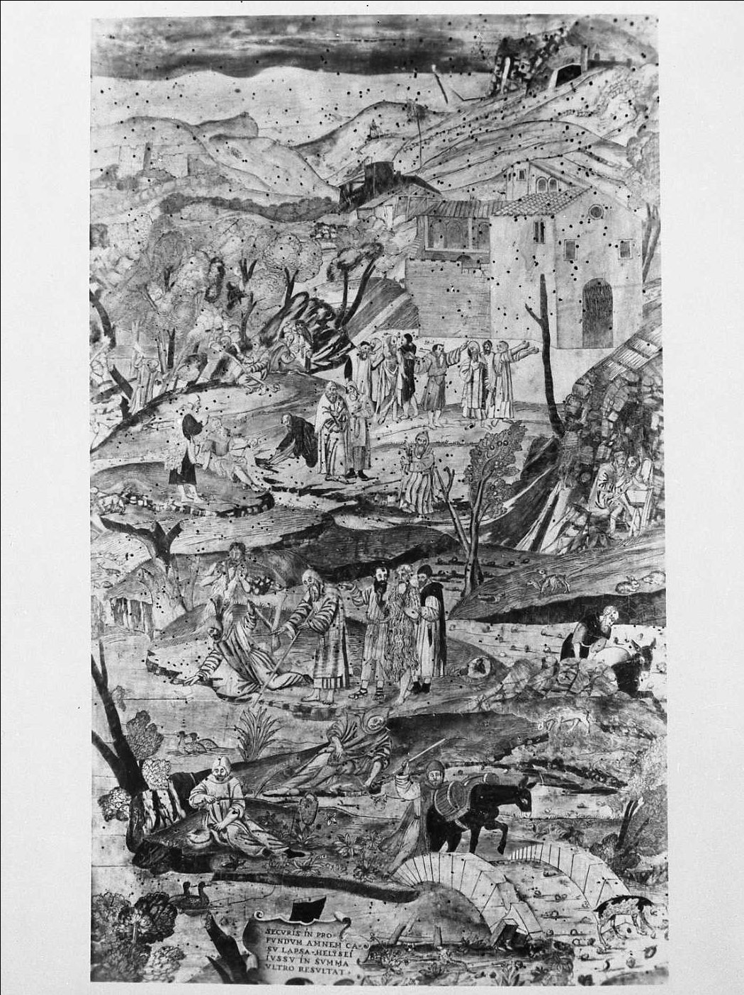 Eliseo recupera la scure caduta nel fiume (decorazione a intarsio, elemento d'insieme) di Zambelli Damiano detto Fra' Damiano da Bergamo (sec. XVI)