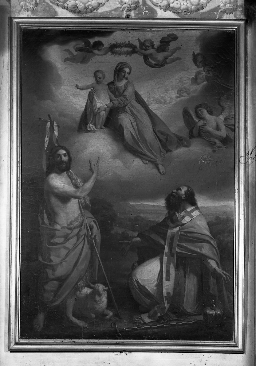 Madonna con Bambino, San Giovanni Battista e San Basilio (dipinto) di Caucig Francesco (sec. XVIII)