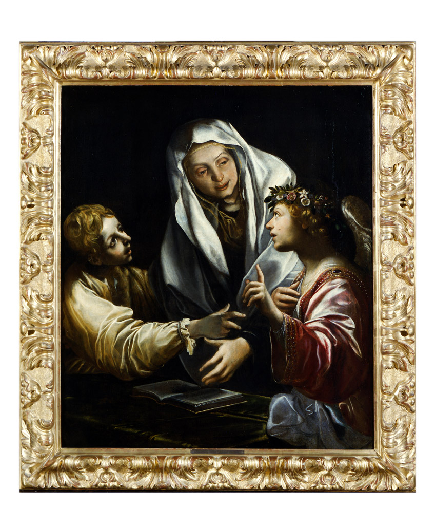 L'apparizione del figlio Evangelista e di un angelo a Santa Francesca Romana (dipinto) di Tiarini Alessandro (sec. XVII, sec. XVII)