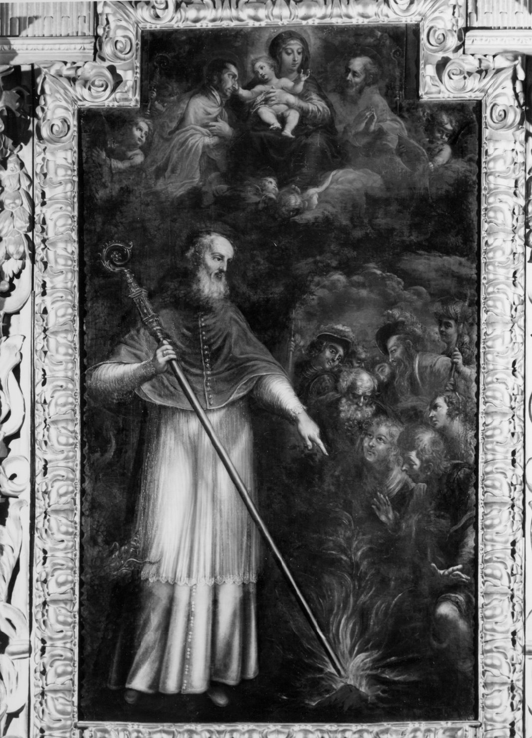 Madonna in gloria con San Guarino, San Patrizio, San Carlo (dipinto) di Spisanelli Vincenzo (prima metà sec. XVII)