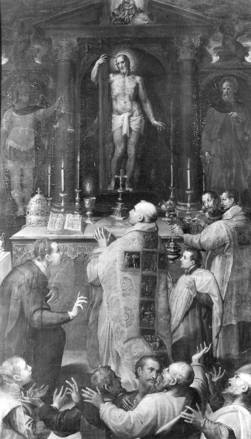 San Gregorio Magno e la messa miracolosa (dipinto) di Aretusi Cesare, Fiorini Giovanni Battista (sec. XVI)