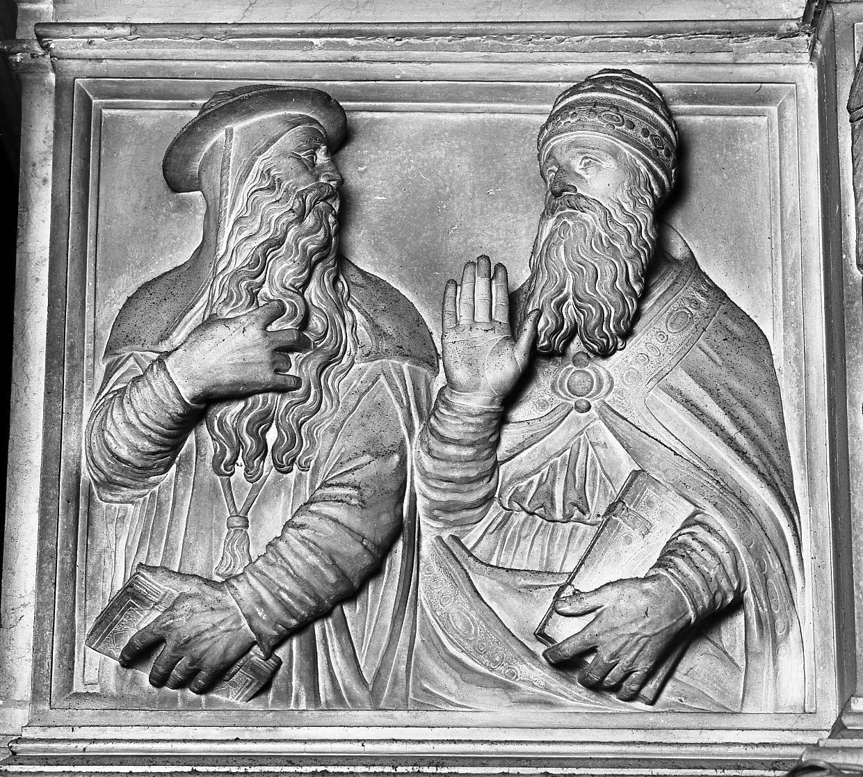 quattro dottori della chiesa (rilievo, insieme) di Montorsoli Giovanni Angelo (e aiuti) (sec. XVI)