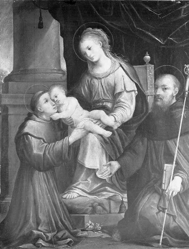 Madonna in trono con Sant' Antonio e San Benedetto (dipinto) - ambito emiliano (sec. XVI)