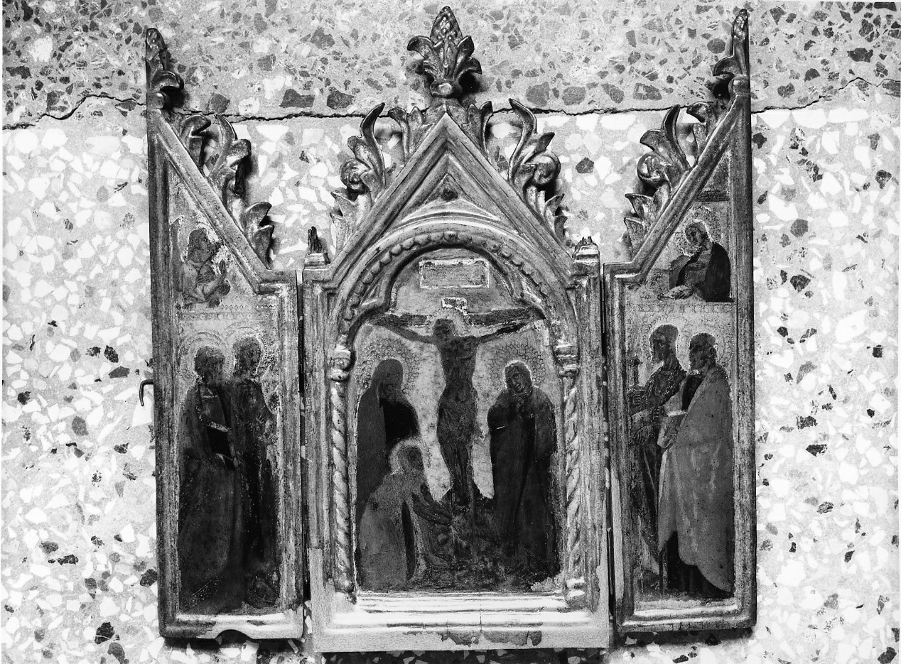 crocifissione di Cristo con la Madonna e santi (altarolo portatile, opera isolata) di Benvenuti Simone di Filippo detto Simone dei Crocifissi (attribuito) (fine sec. XIV)