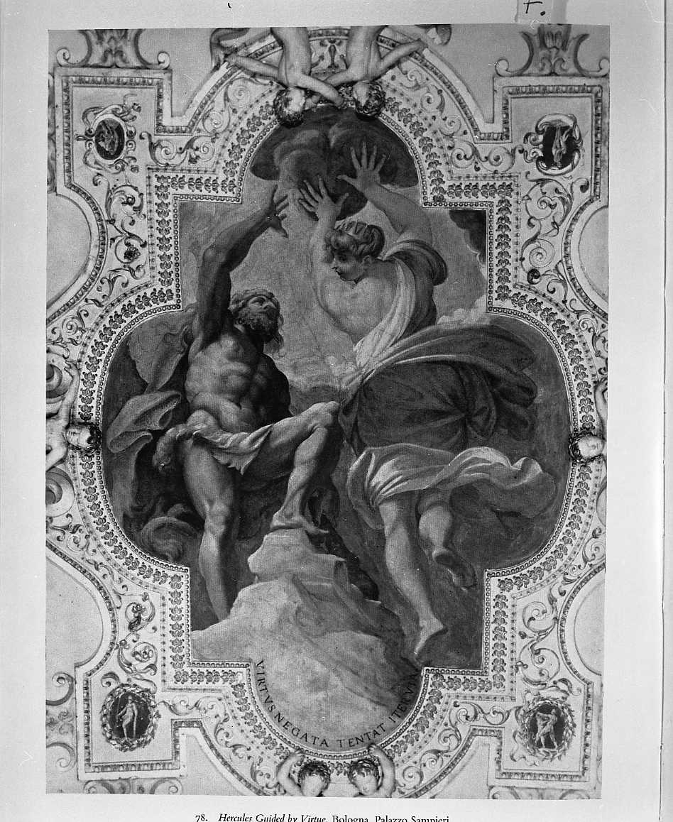 Ercole guidato dalla Virtù (dipinto, complesso decorativo) di Carracci Annibale (attribuito) (fine sec. XVI)