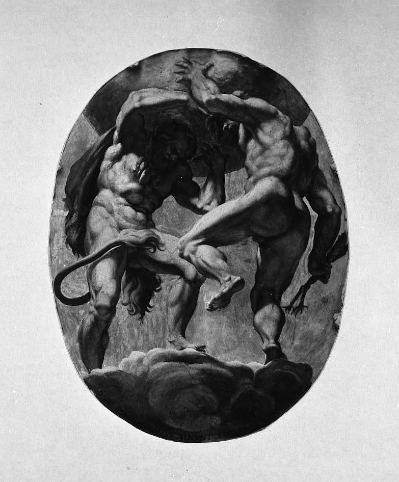 Ercole sostiene il globo terrestre (dipinto, complesso decorativo) di Carracci Agostino (attribuito) (fine sec. XVI)