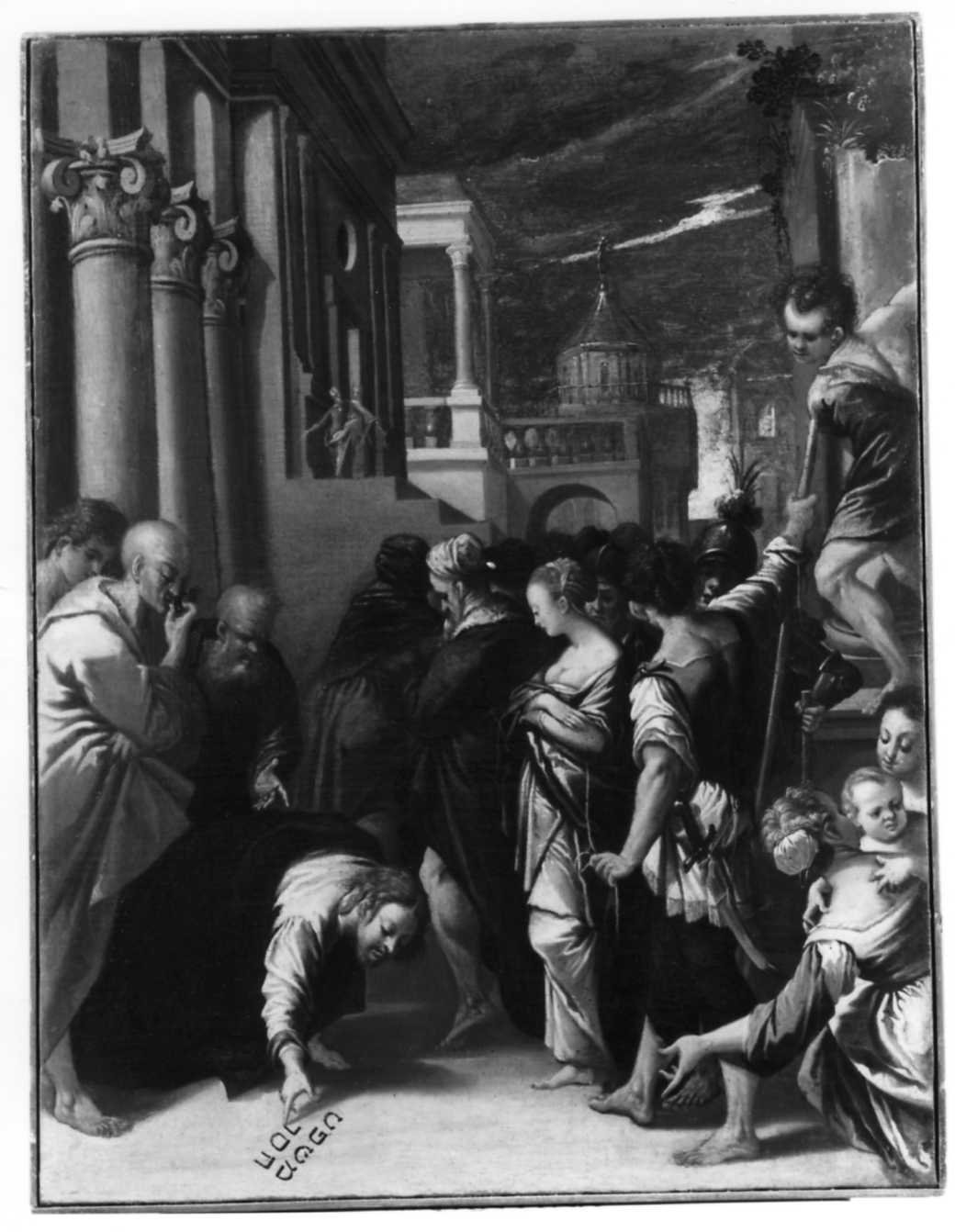 Cristo e l'adultera (dipinto) di Mazzuoli Giuseppe detto Bastarolo (ultimo quarto sec. XVI)