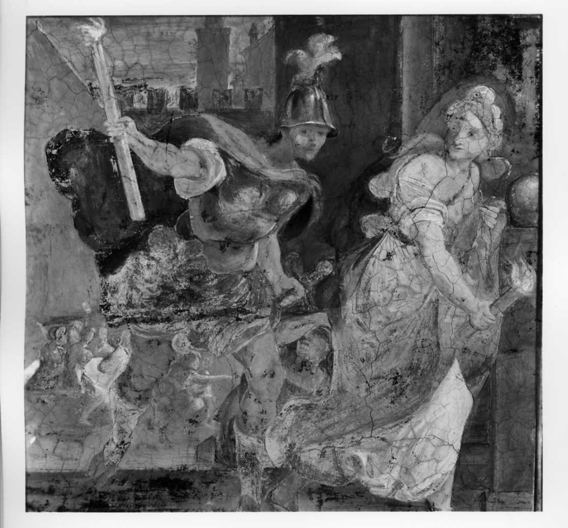 Alessandro Magno e Taide incendiano Persepoli (dipinto, elemento d'insieme) di Carracci Ludovico (attribuito) (sec. XVI)