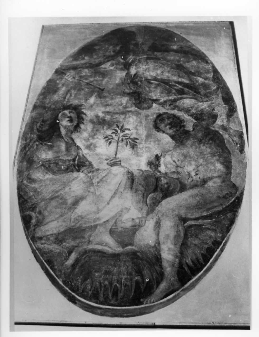 Apollo, una musa e la Fama (dipinto, elemento d'insieme) di Tiarini Alessandro (attribuito) (primo quarto sec. XVII)