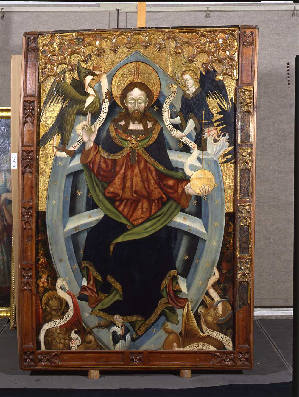 Dio Padre con i simboli degli evangelisti e il committente (dipinto) - ambito catalano (sec. XV)