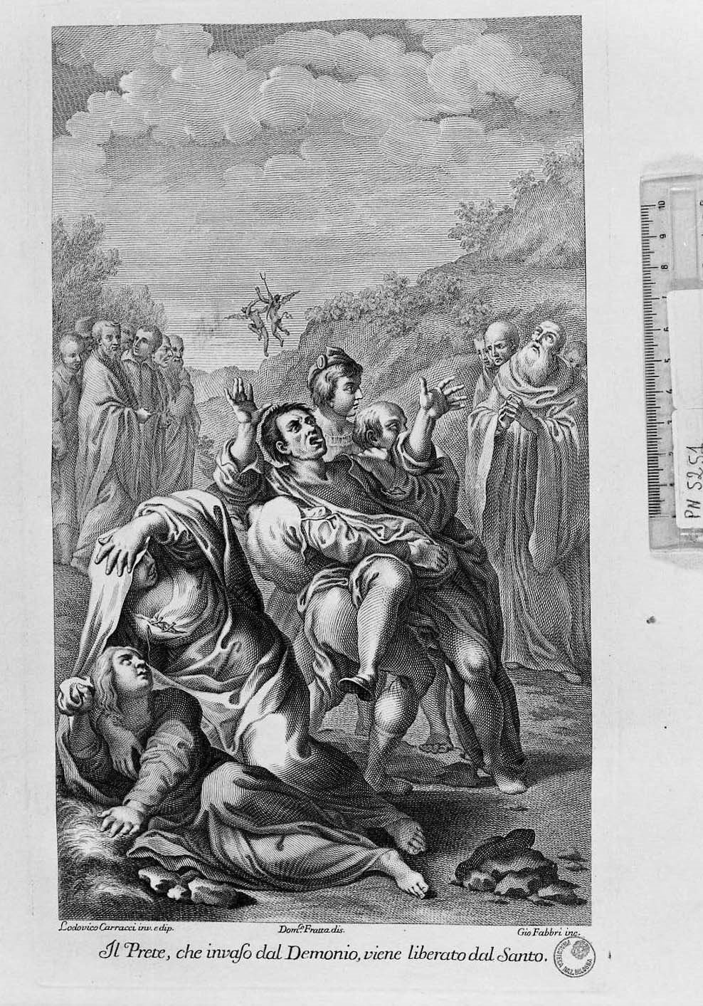 San Benedetto guarisce l'indemoniato (stampa) di Fabbri Giovanni, Fratta Domenico Maria, Carracci Ludovico (fine/inizio secc. XVII/ XVIII)